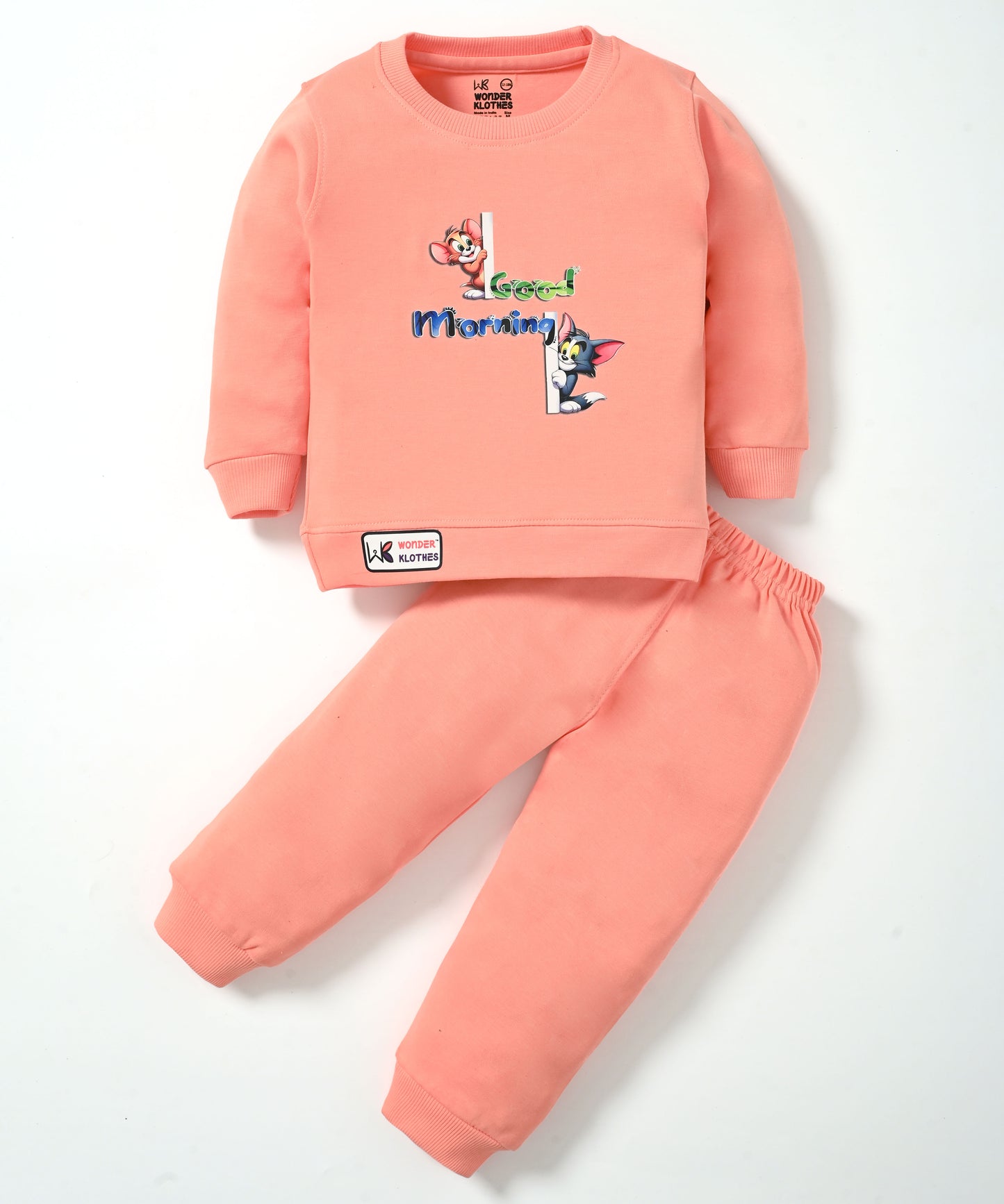 Good Morning Tom & Jerry Full Sleeves Sweatshirt and Joggers Set | Orange
