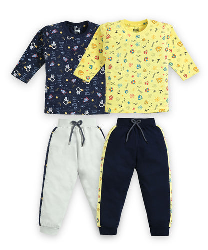 Moon Space and Surfing Beach Full Sleeves T-Shirt & Pyjama Set | Pack of 2