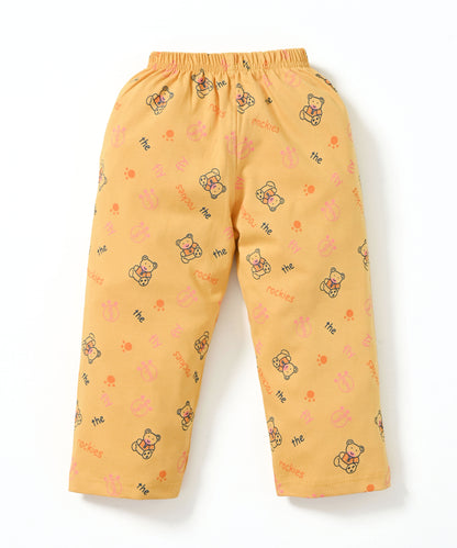 Little Bear Full Sleeves Front Open Hooded T-Shirt & Pyjama Set | Yellow