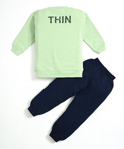 Nothing Full Sleeves Sweatshirt & Joggers Set | Green
