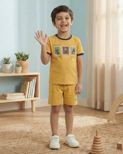 Spread Squad Half Sleeves T-Shirt & Shorts Set | Yellow