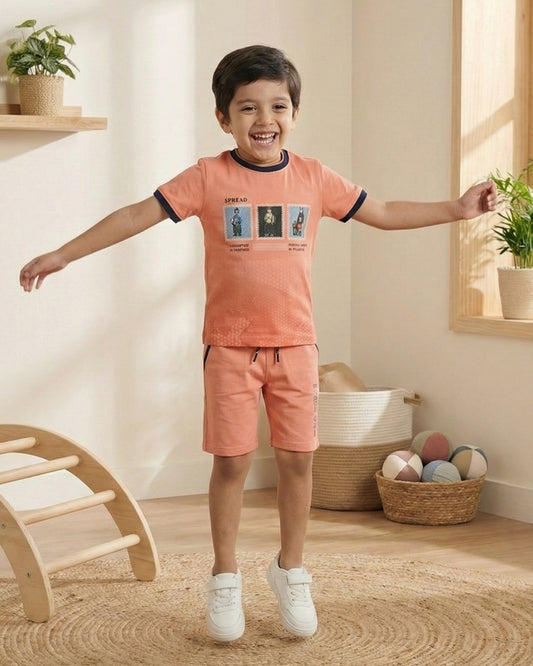 Spread Squad Half Sleeves T-Shirt & Shorts Set | Orange