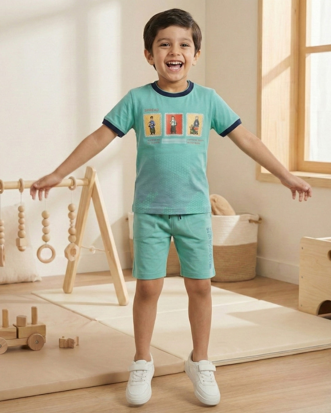 Spread Squad Half Sleeves T-Shirt & Shorts Set | Green