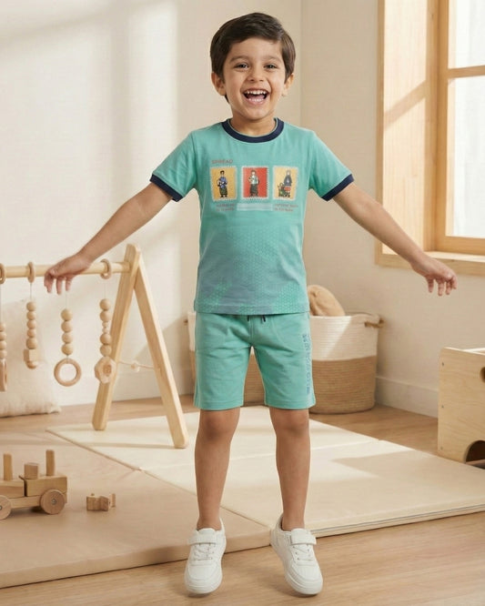 Spread Squad Half Sleeves T-Shirt & Shorts Set | Green