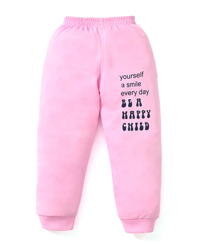 Smiley Child Full Sleeves Front Open Frock and Joggers Set | Pink