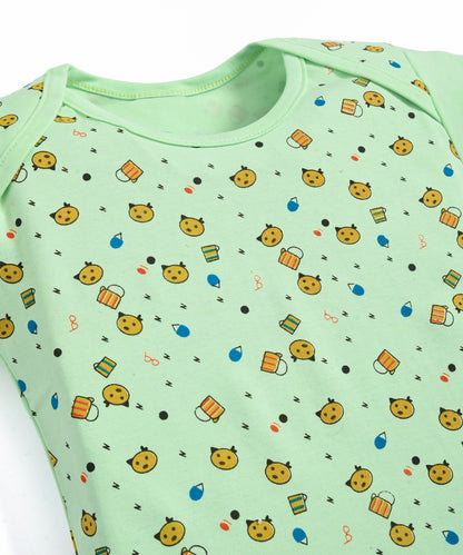 Kitten Envelope Half Sleeves Bodysuit Romper | Green