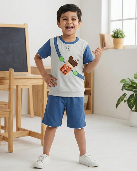 Boba Bear Half Sleeves T-Shirt & Shorts Set | Blue