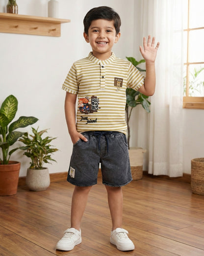 Bestie Bears Half Sleeves T-Shirt & RFD Shorts Set | Olive