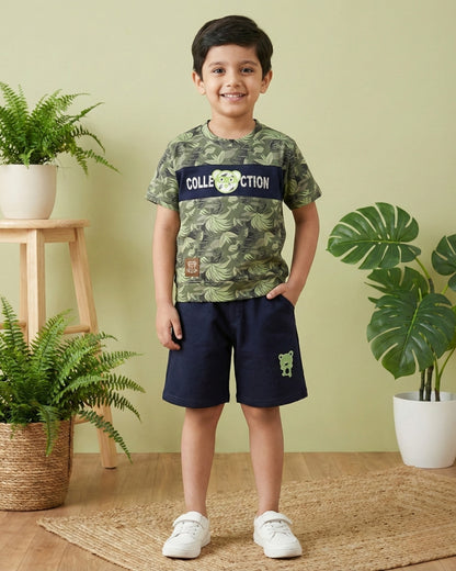 Collection Bear Half Sleeves T-Shirt & Shorts Set | Green