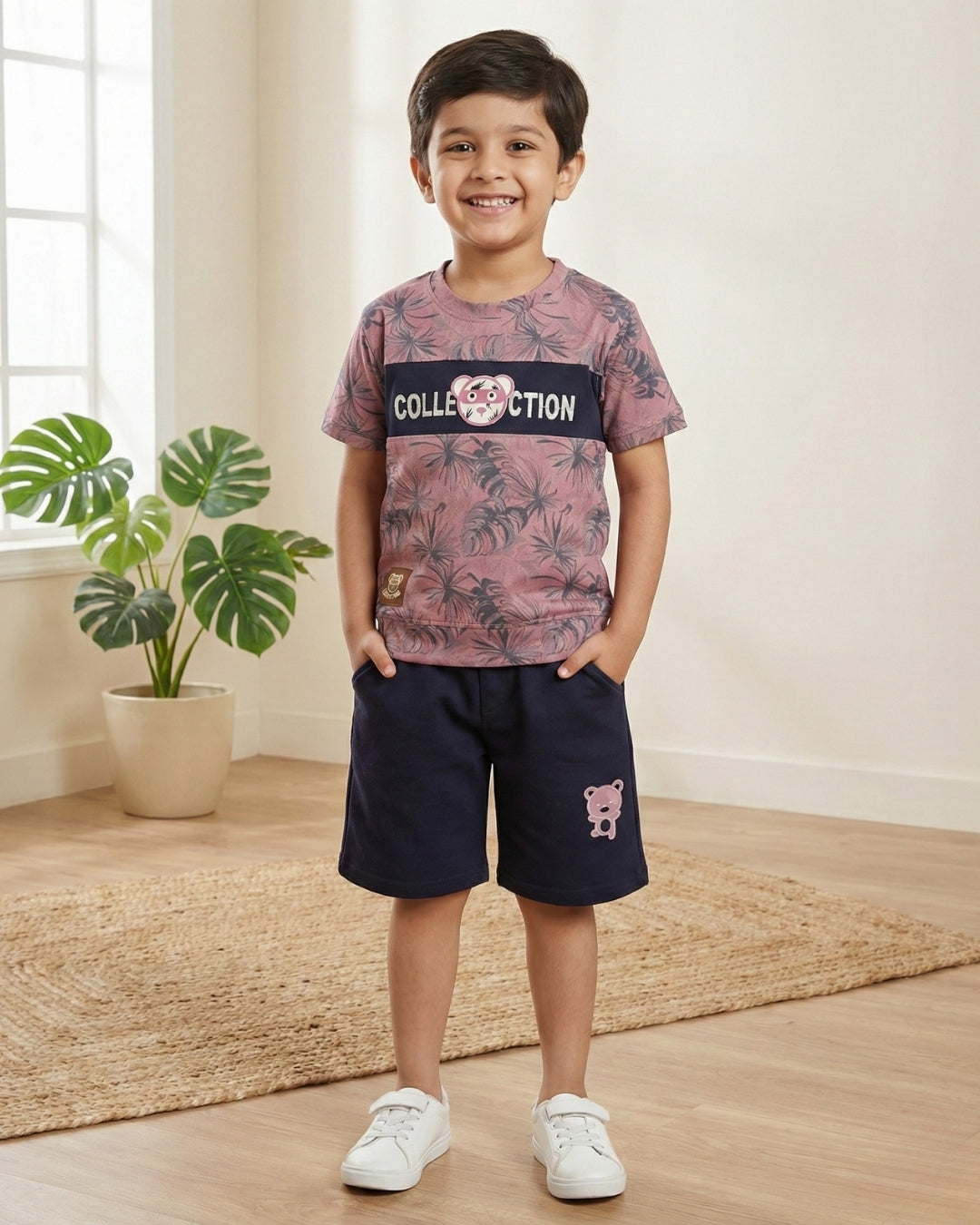 Collection Bear Half Sleeves T-Shirt & Shorts Set | Violet