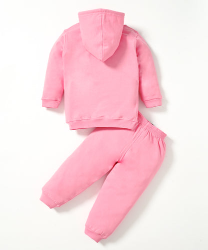 No Way Full Sleeves Fleece Hooded Sweatshirt and Joggers Set | Pink