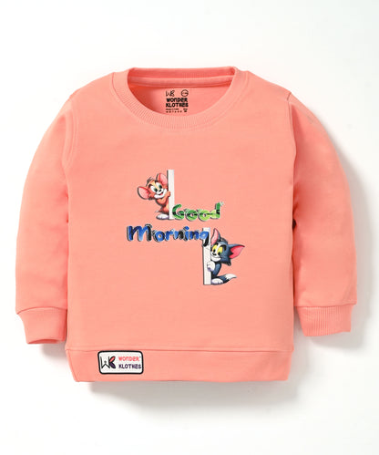 Good Morning Tom & Jerry Full Sleeves Sweatshirt and Joggers Set | Orange