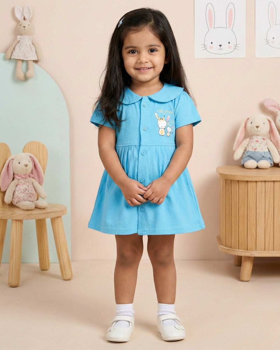 Mummy’s Cutie Half Sleeves Frock & Bloomer Pant Set | Blue