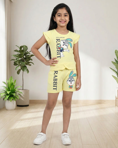 Rabbit Short Sleeves Top & Hot Pant Set | Yellow
