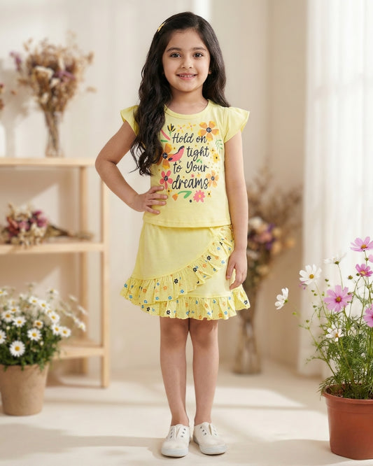 Floral Dreams Short Sleeves Top & Skirt Set | Yellow
