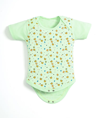 Kitten Envelope Half Sleeves Bodysuit Romper | Green