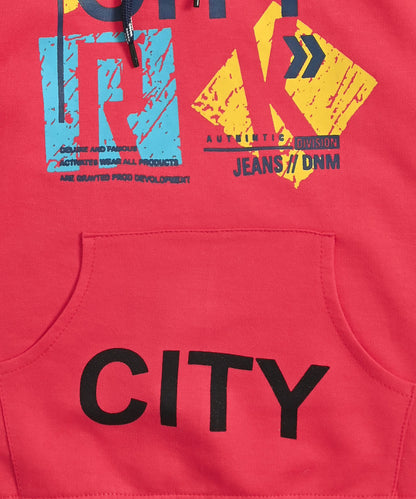 City Full Sleeves Hoodie Sweatshirt with Pocket | Red
