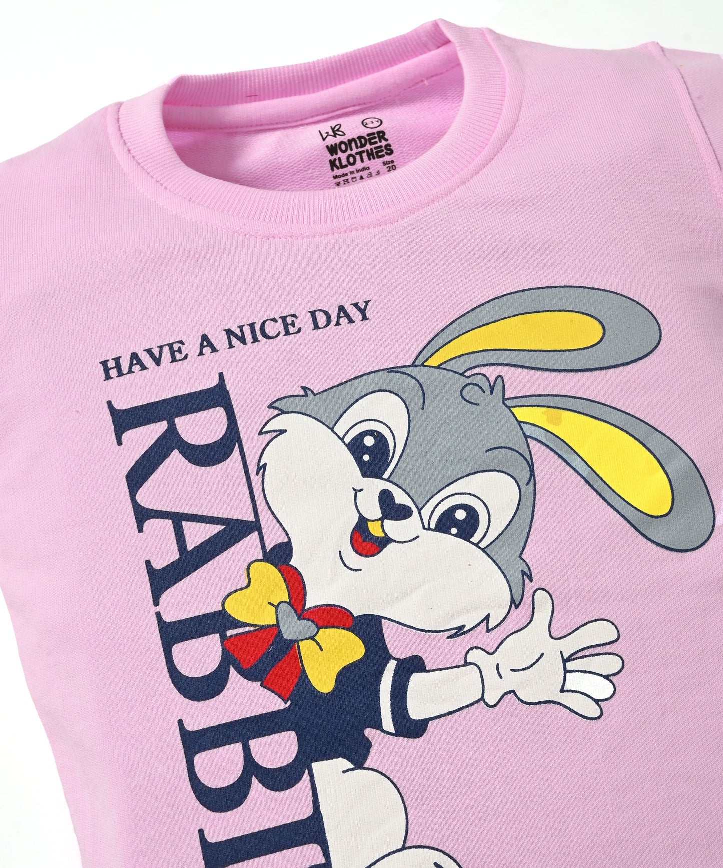 Rabbit Full Sleeves Sweatshirt and Joggers Set | Pink