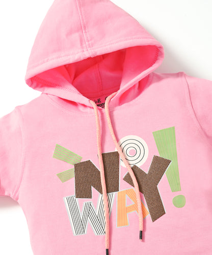 No Way Full Sleeves Fleece Hooded Sweatshirt and Joggers Set | Pink