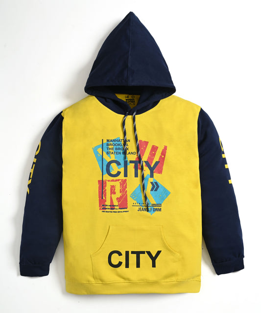 City Full Sleeves Hoodie Sweatshirt with Pocket | Yellow