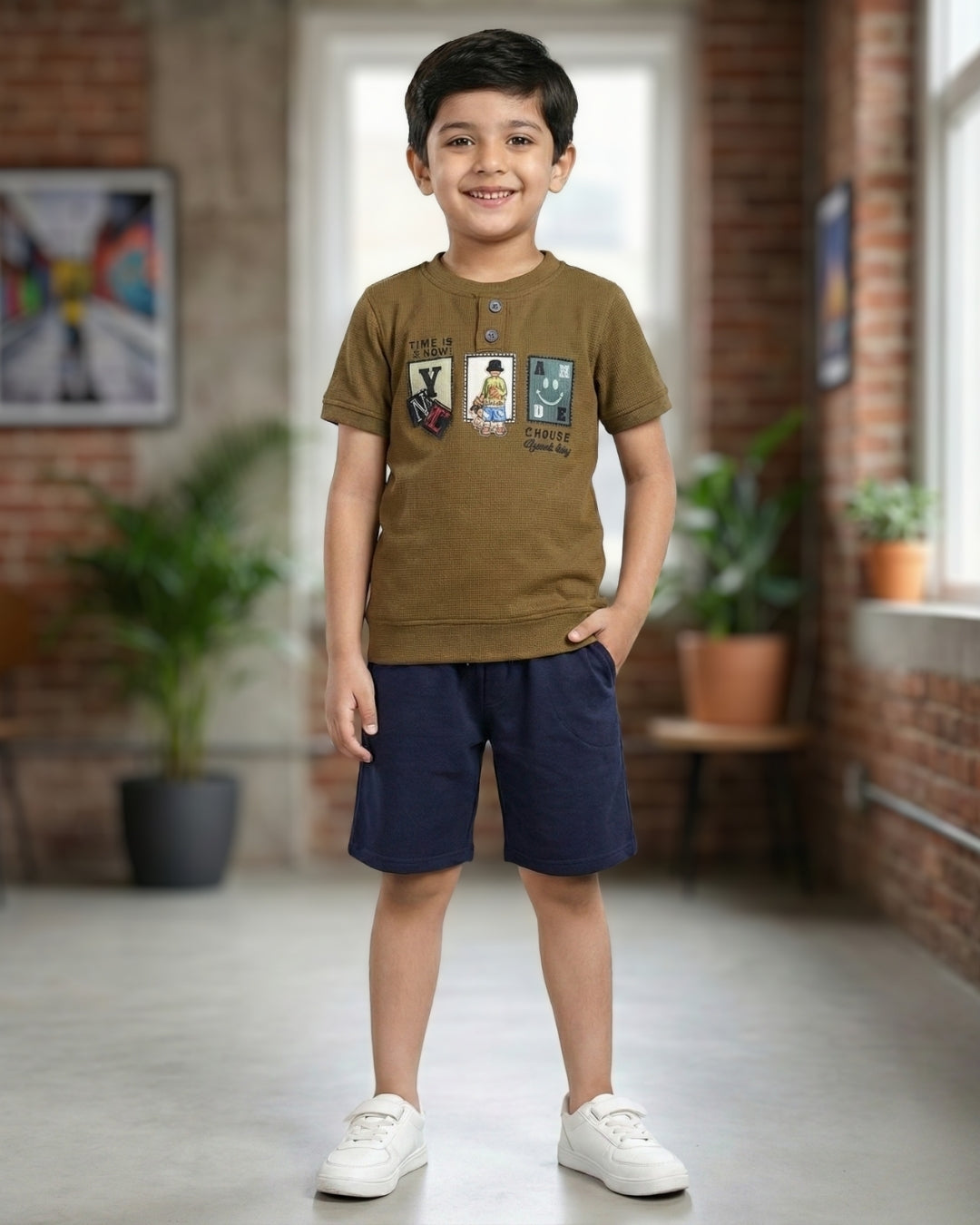 Street Times Half Sleeves T-Shirt & Shorts Set | Brown