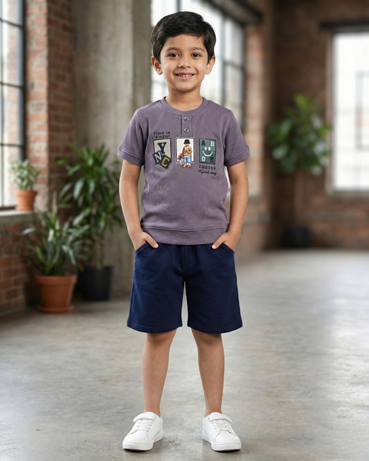 Street Times Half Sleeves T-Shirt & Shorts Set | Violet