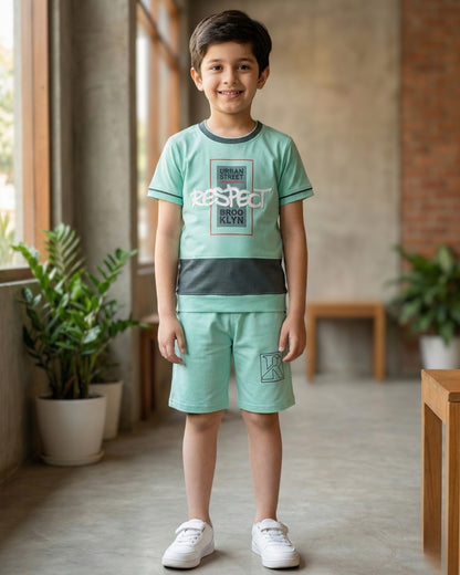 Respect Half Sleeves T-Shirt & Shorts Set | Green