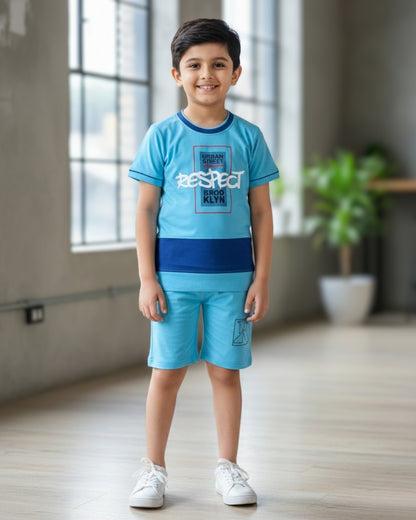 Respect Half Sleeves T-Shirt & Shorts Set | Blue