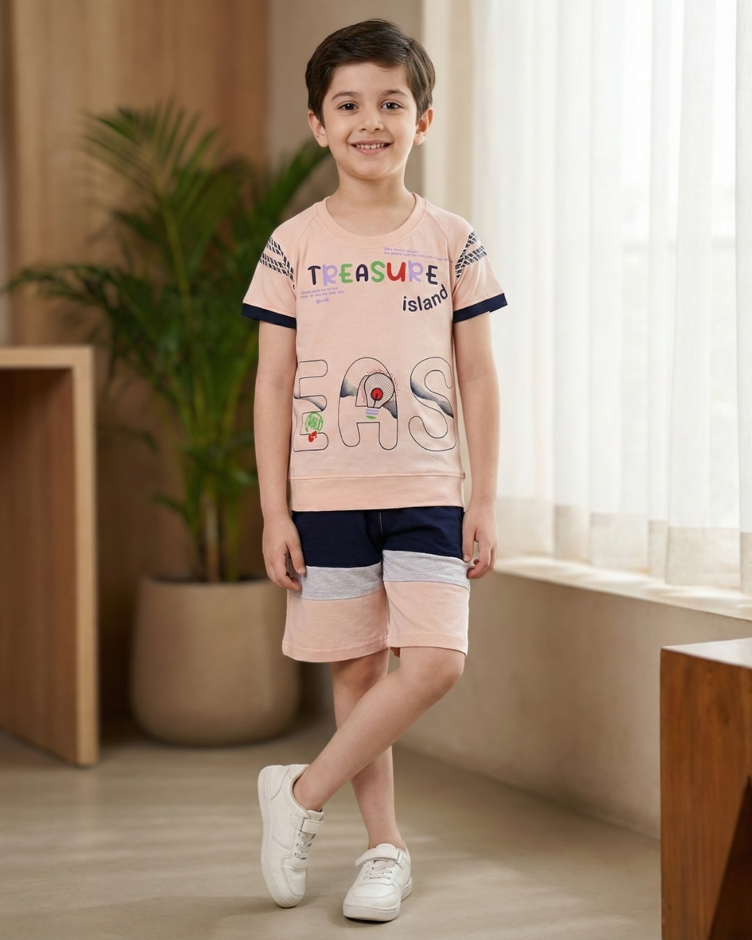 Treasure Island Raglan Half Sleeves T-Shirt & Shorts Set | Orange