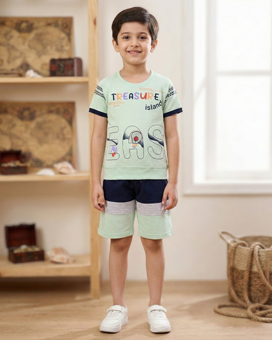 Treasure Island Raglan Half Sleeves T-Shirt & Shorts Set | Green