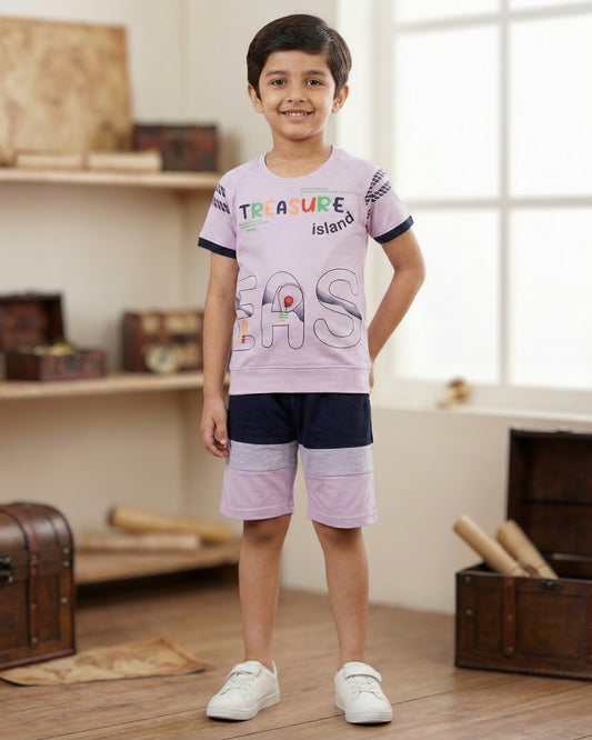 Treasure Island Raglan Half Sleeves T-Shirt & Shorts Set | Violet