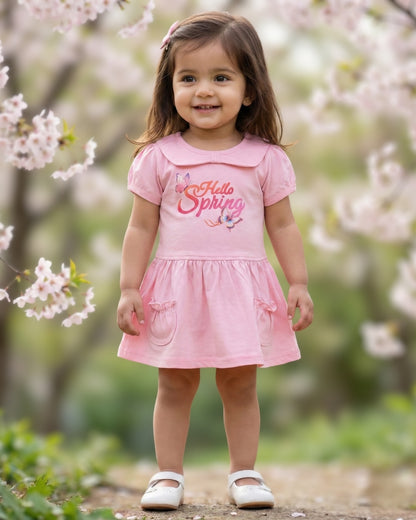 Hello Spring Half Sleeves Frock & Bloomer Pant Set | Pink