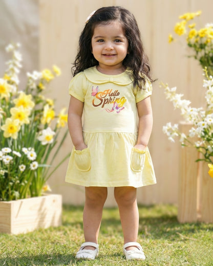 Hello Spring Half Sleeves Frock & Bloomer Pant Set | Yellow