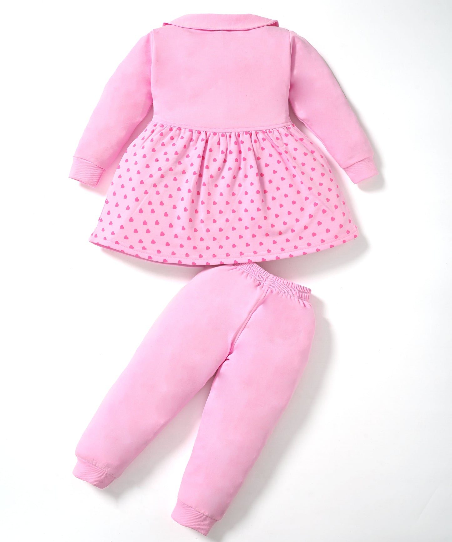 Smiley Child Full Sleeves Front Open Frock and Joggers Set | Pink
