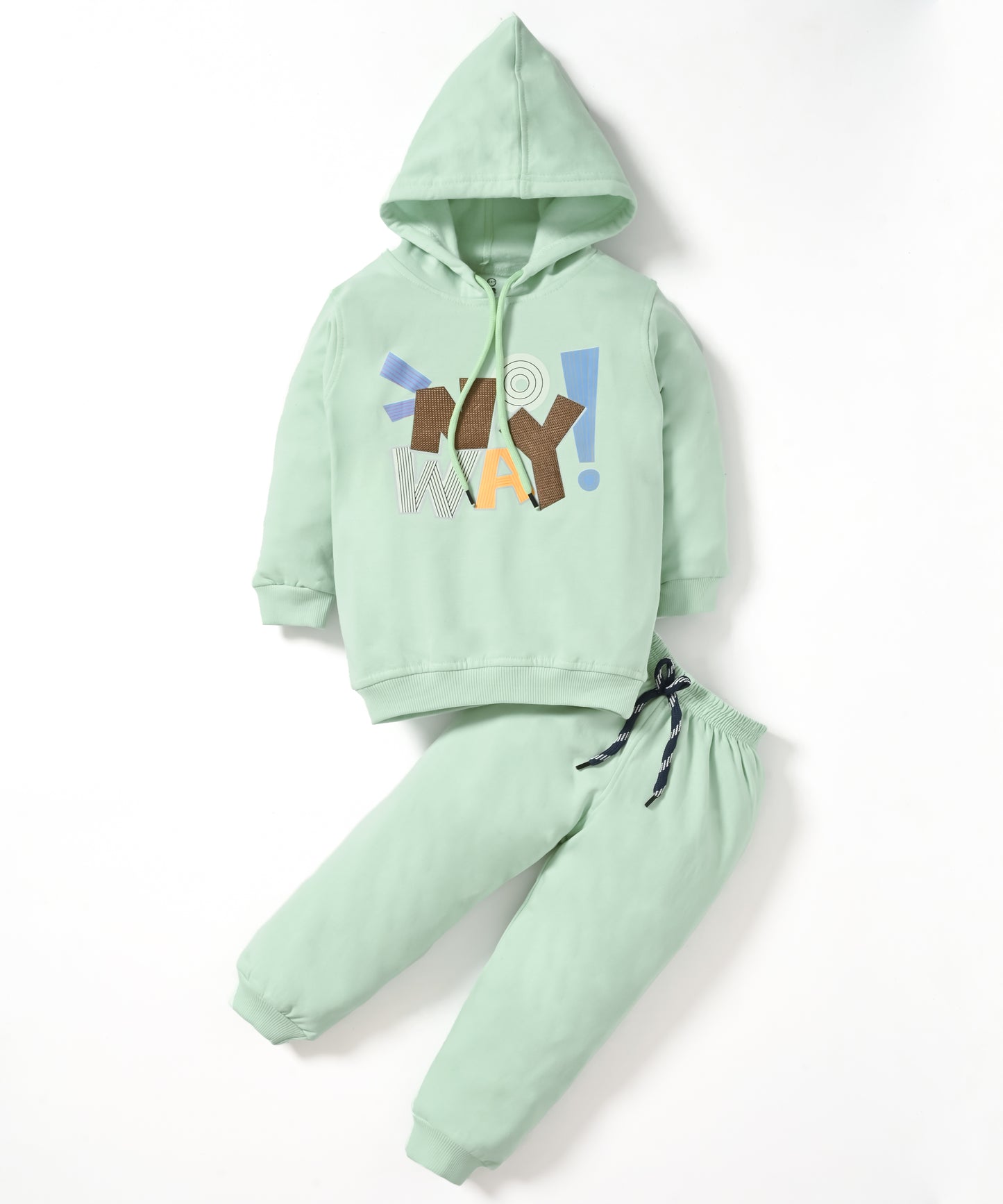 No Way Full Sleeves Fleece Hooded Sweatshirt and Joggers Set | Green