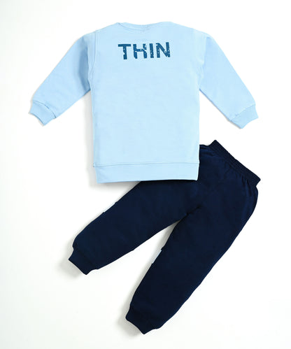 Nothing Full Sleeves Sweatshirt & Joggers Set | Blue