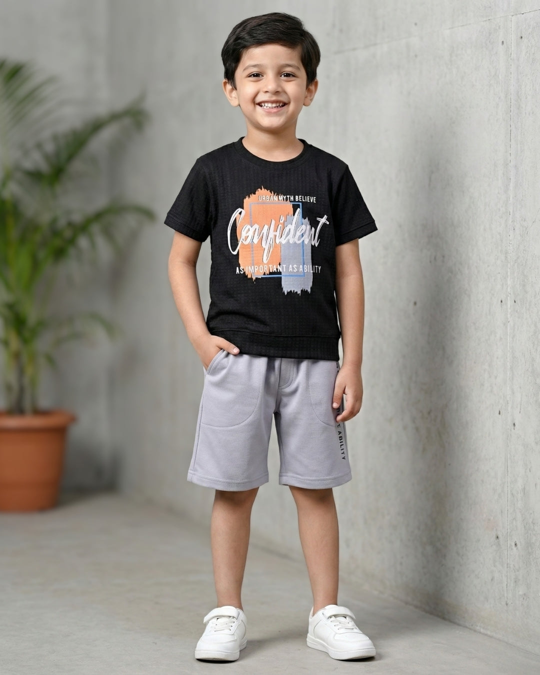 Confident Half Sleeves T-Shirt & Shorts Set | Black