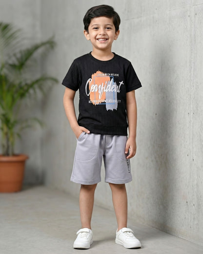 Confident Half Sleeves T-Shirt & Shorts Set | Black