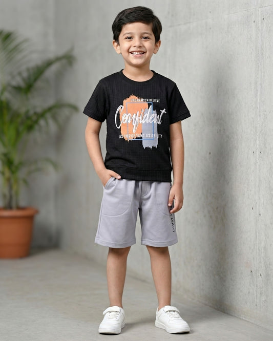 Confident Half Sleeves T-Shirt & Shorts Set | Black