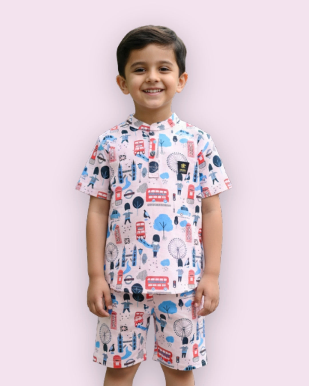 Iconic London Half Sleeves T-Shirt & Shorts Set | Pink