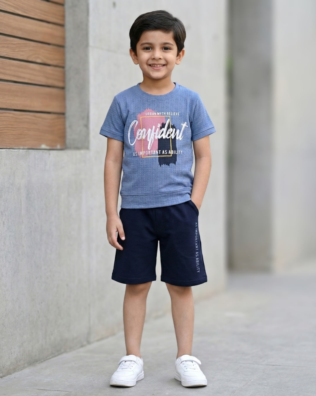 Confident Half Sleeves T-Shirt & Shorts Set | Blue