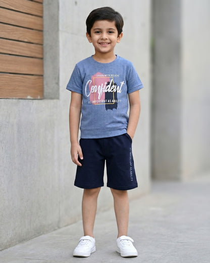 Confident Half Sleeves T-Shirt & Shorts Set | Blue
