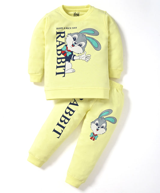Rabbit Full Sleeves Sweatshirt and Joggers Set | Yellow