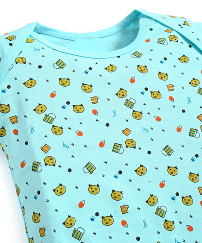 Kitten Envelope Half Sleeves Bodysuit Romper | Blue