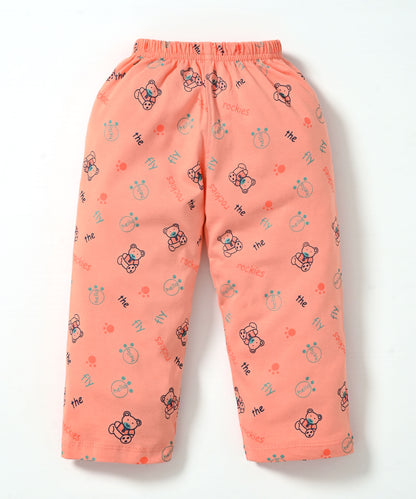 Little Bear Full Sleeves Front Open Hooded T-Shirt & Pyjama Set | Orange