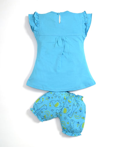 Jungle Joy Short Sleeves Frock & Bloomer Pant Set | Blue