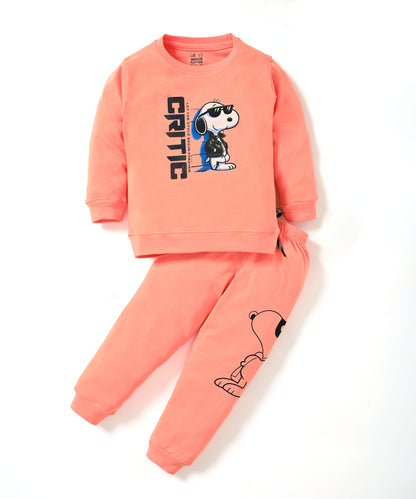Critic Snoopy Full Sleeves Sweatshirt and Joggers Set | Orange