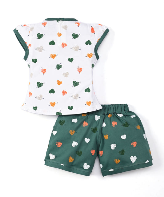 Smiley Heart Short Sleeves Top & Hot Pant Set | Green