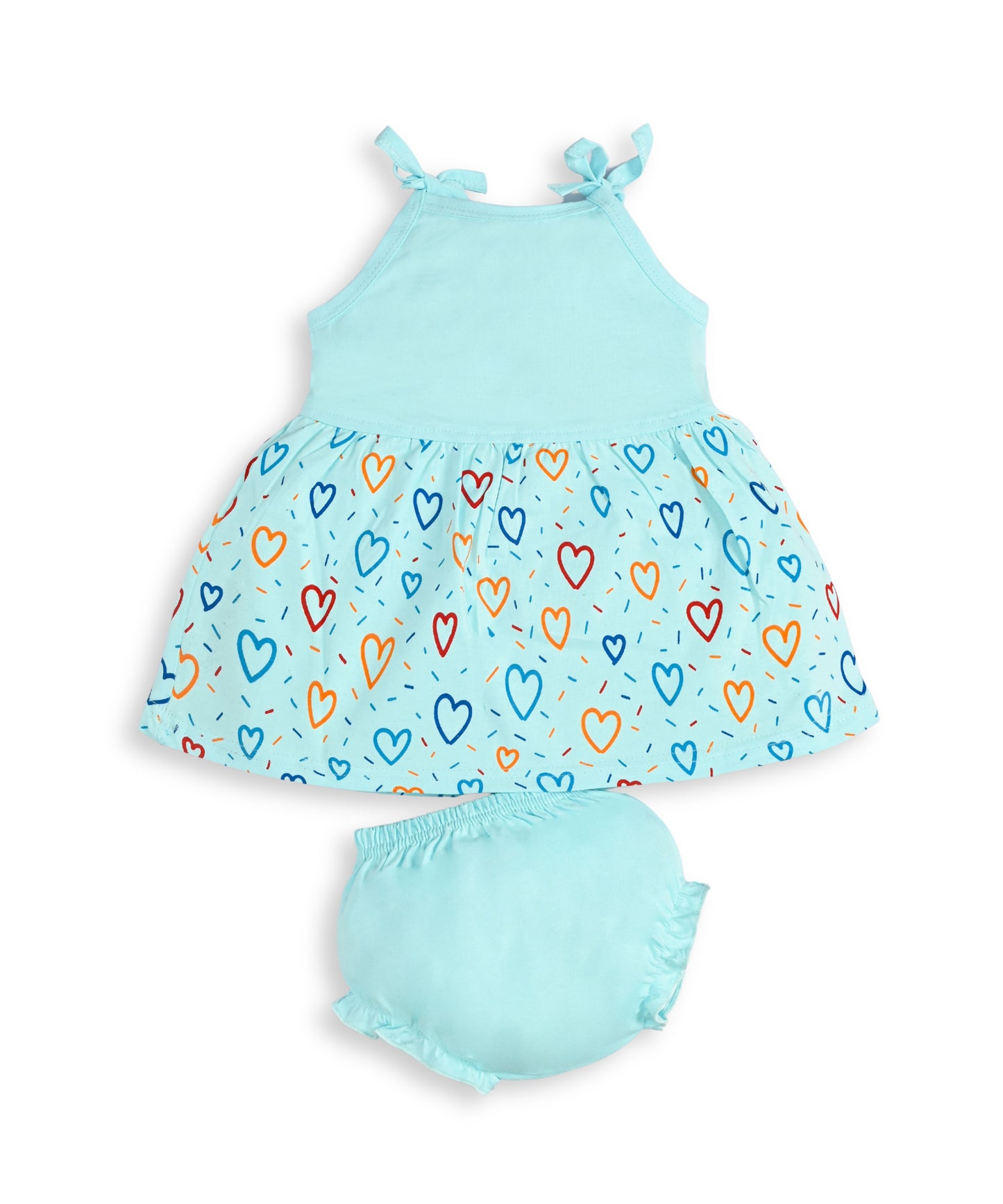 Love Mom Bandhani Straps Frock & Bloomer Pant Set | Pink & Blue | Pack of 2