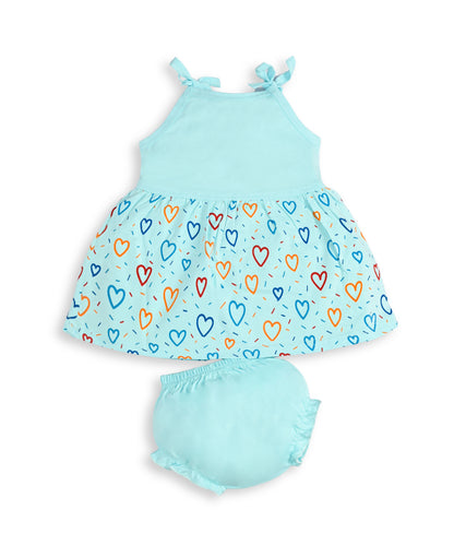 Love Mom Bandhani Straps Frock & Bloomer Pant Set | Pink & Blue | Pack of 2